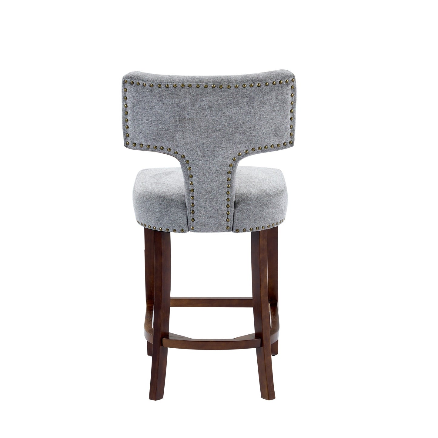 Mid Century Modern Counter Height Bar Stools Set of 2, Farmhouse Linen Fabric Upholstered Accent Chair Curved Backrest with Copper Nails around,Kitchen Chairs with Hardwood Frame, Gray - 1st Choice Furniture Direct