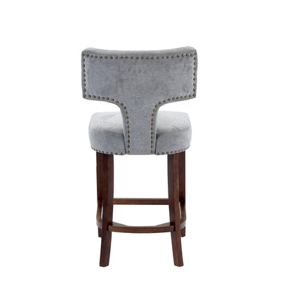 Mid Century Modern Counter Height Bar Stools Set of 2, Farmhouse Linen Fabric Upholstered Accent Chair Curved Backrest with Copper Nails around,Kitchen Chairs with Hardwood Frame, Gray - 1st Choice Furniture Direct