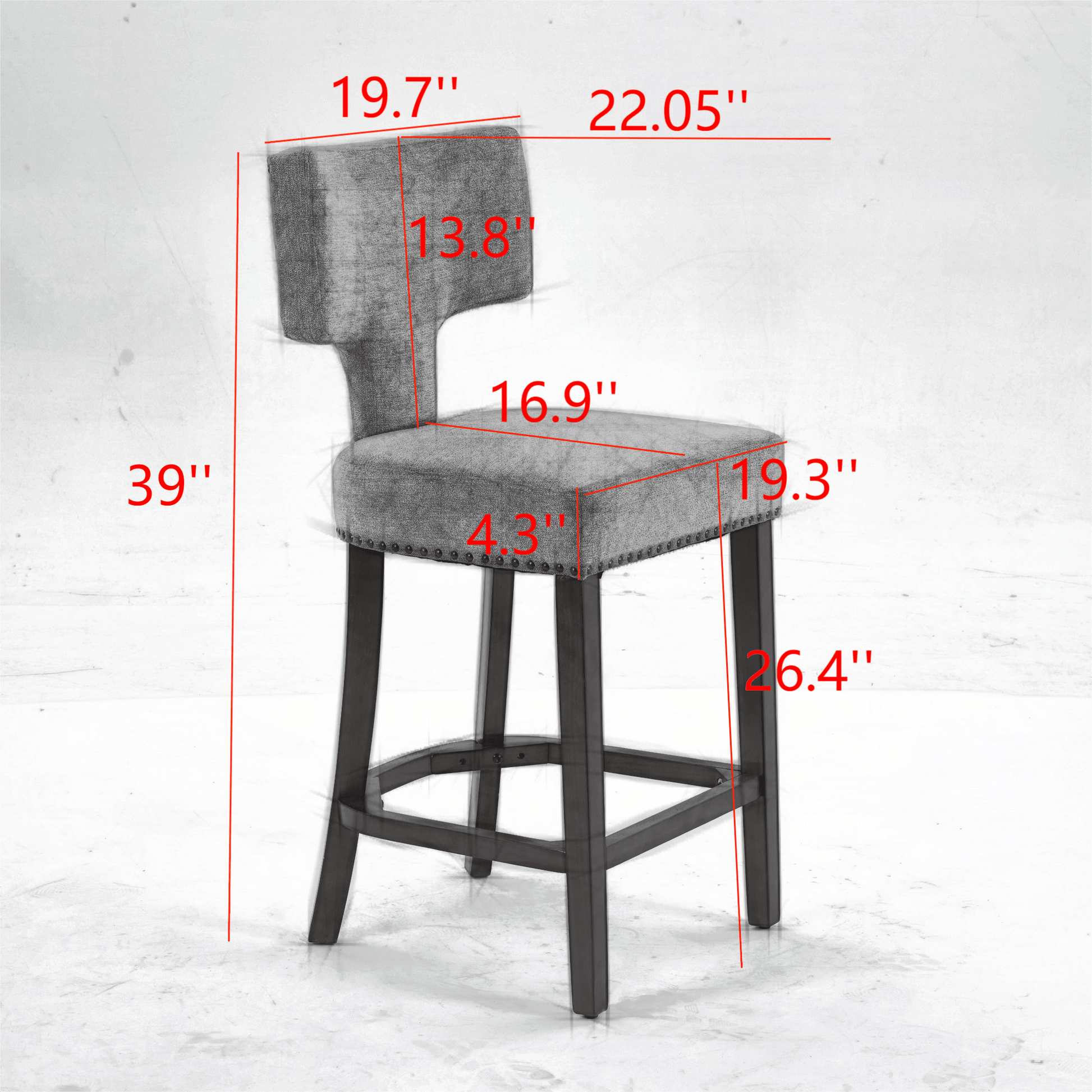 Mid Century Modern Counter Height Bar Stools Set of 2, Farmhouse Linen Fabric Upholstered Accent Chair Curved Backrest with Copper Nails around,Kitchen Chairs with Hardwood Frame, Gray - 1st Choice Furniture Direct
