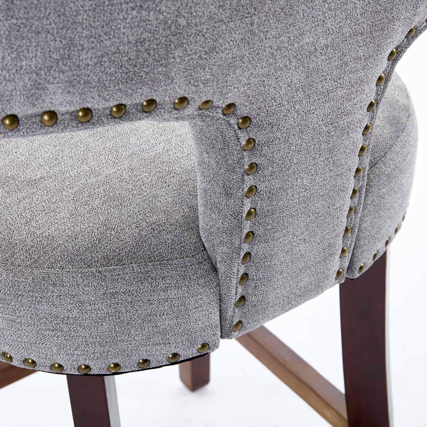 Mid Century Modern Counter Height Bar Stools Set of 2, Farmhouse Linen Fabric Upholstered Accent Chair Curved Backrest with Copper Nails around,Kitchen Chairs with Hardwood Frame, Gray - 1st Choice Furniture Direct