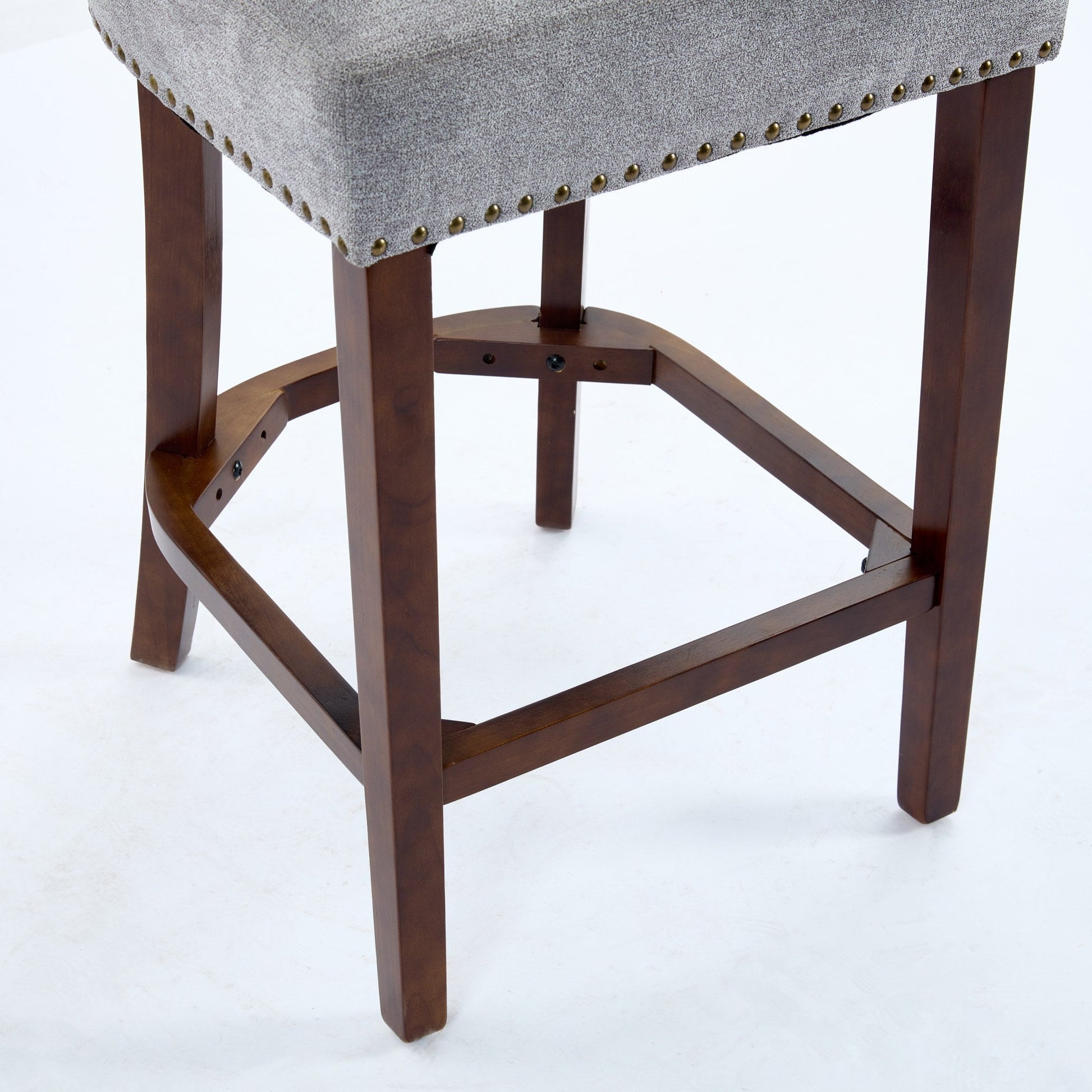 Mid Century Modern Counter Height Bar Stools Set of 2, Farmhouse Linen Fabric Upholstered Accent Chair Curved Backrest with Copper Nails around,Kitchen Chairs with Hardwood Frame, Gray - 1st Choice Furniture Direct