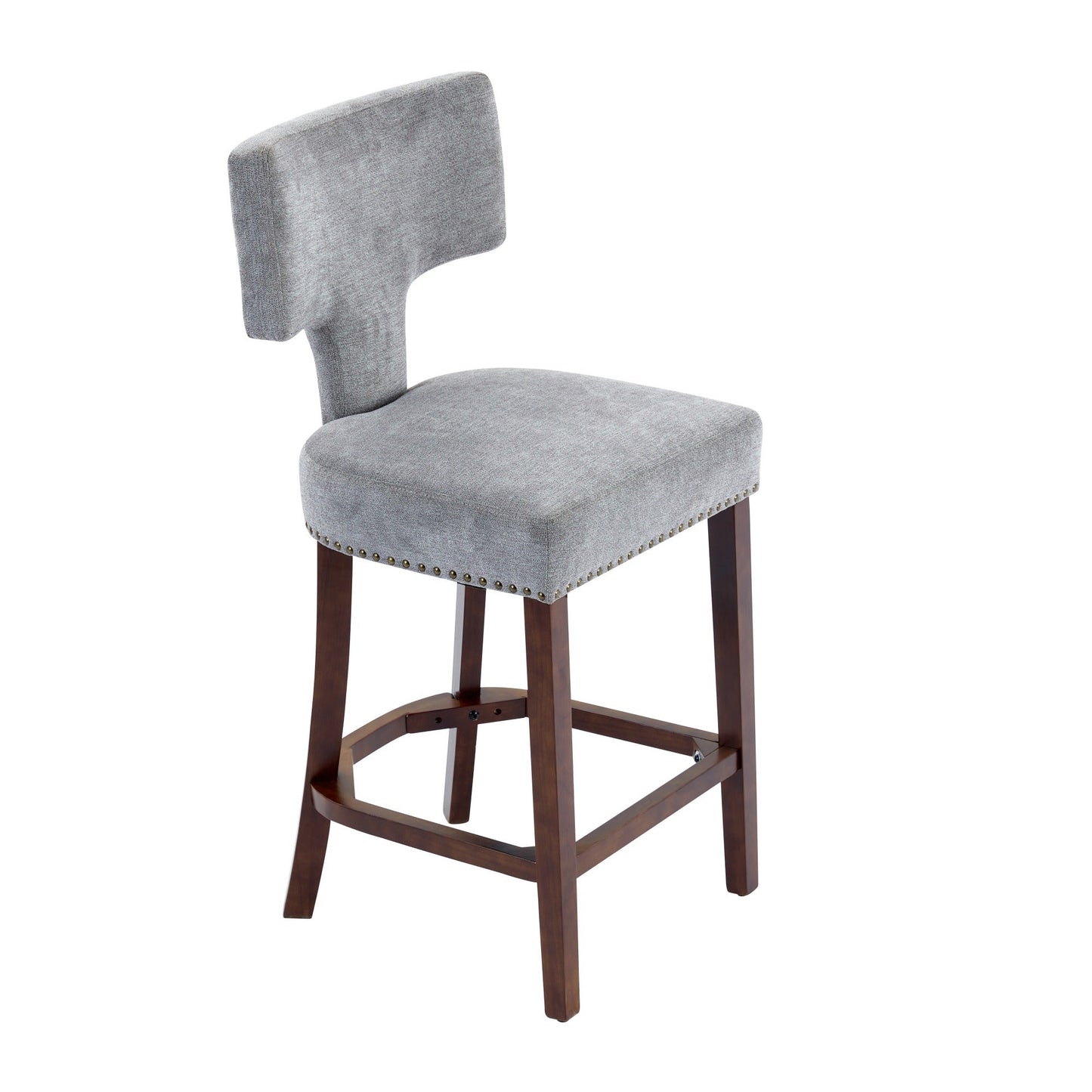 Mid Century Modern Counter Height Bar Stools Set of 2, Farmhouse Linen Fabric Upholstered Accent Chair Curved Backrest with Copper Nails around,Kitchen Chairs with Hardwood Frame, Gray - 1st Choice Furniture Direct