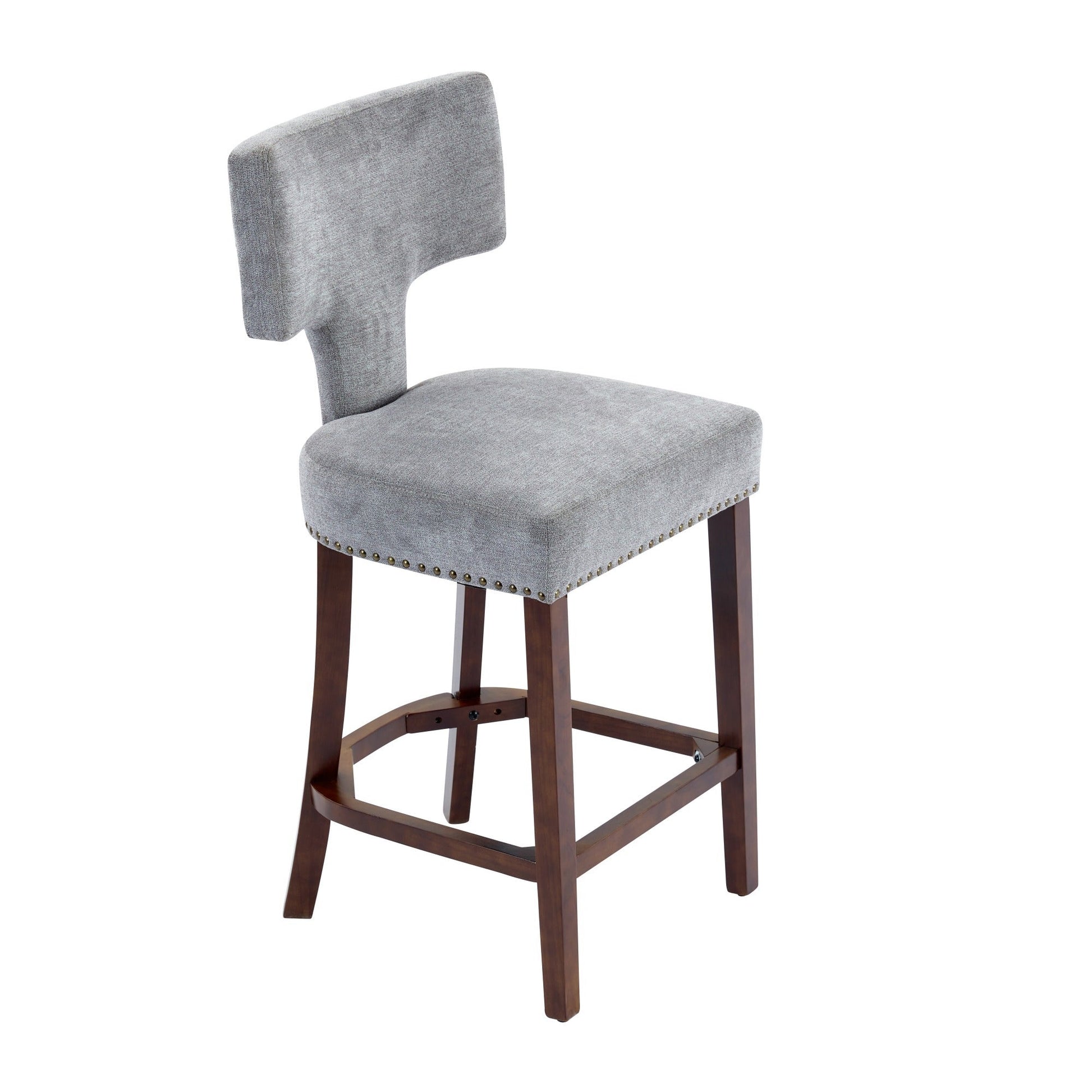 Mid Century Modern Counter Height Bar Stools Set of 2, Farmhouse Linen Fabric Upholstered Accent Chair Curved Backrest with Copper Nails around,Kitchen Chairs with Hardwood Frame, Gray - 1st Choice Furniture Direct