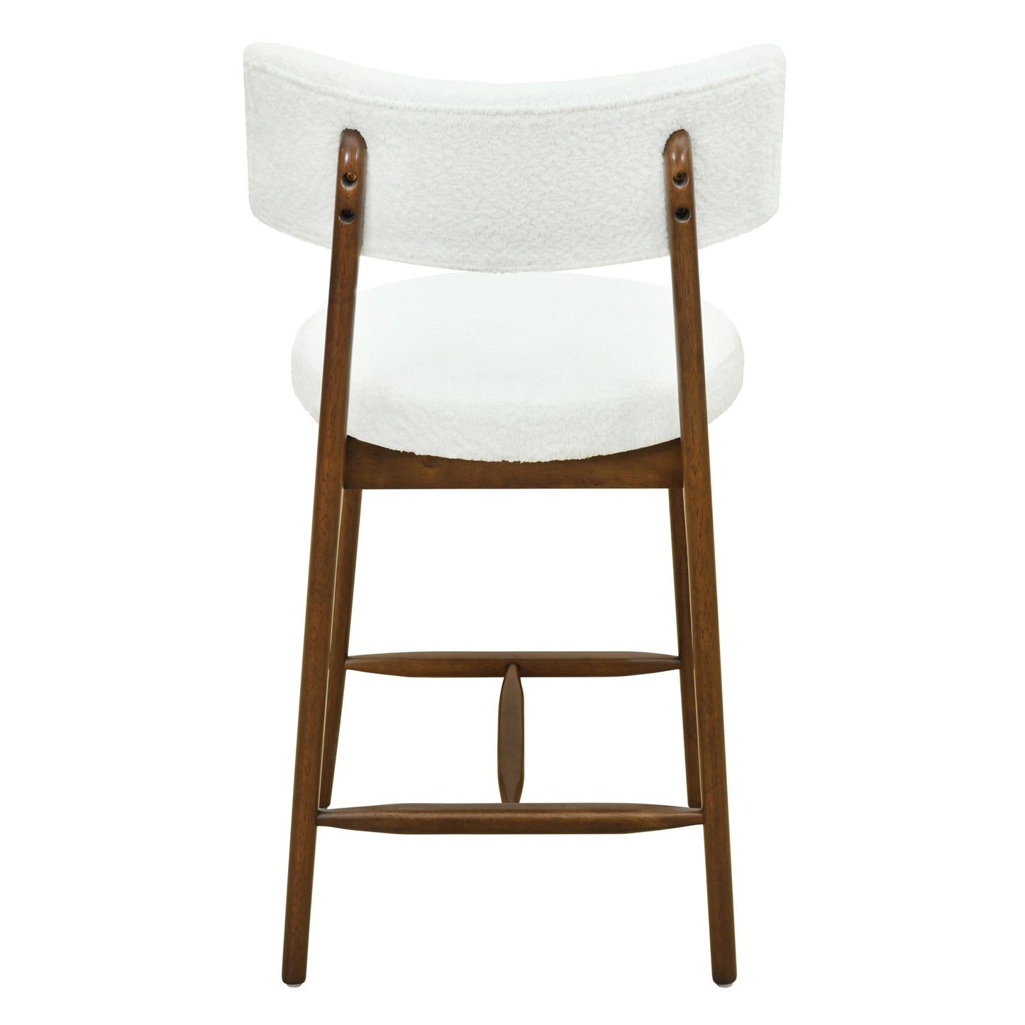 Mid Century Modern Counter Stool Set of 2 Walnut Beige Boucle 20x20x38.25 inches - 1st Choice Furniture Direct