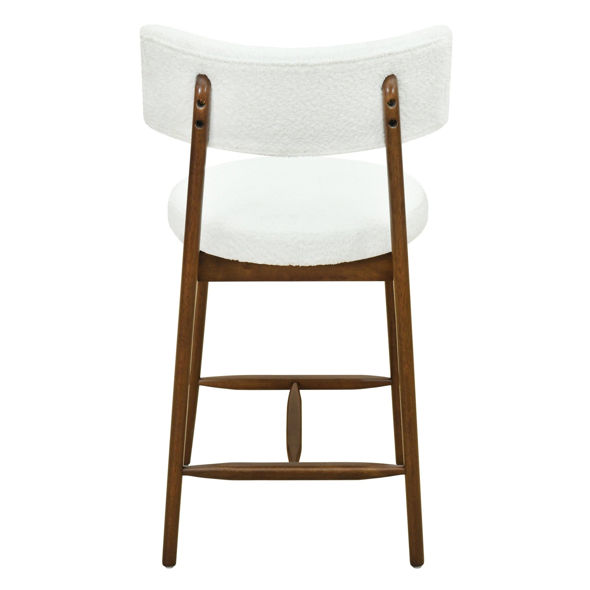 Mid Century Modern Counter Stool Set of 2 Walnut Beige Boucle 20x20x38.25 inches - 1st Choice Furniture Direct
