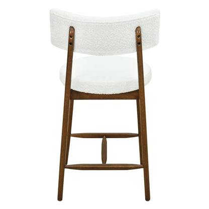 Mid Century Modern Counter Stool Set of 2 Walnut Beige Boucle 20x20x38.25 inches - 1st Choice Furniture Direct
