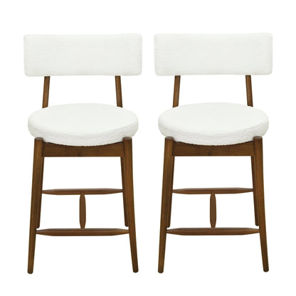 Mid Century Modern Counter Stool Set of 2 Walnut Beige Boucle 20x20x38.25 inches - 1st Choice Furniture Direct