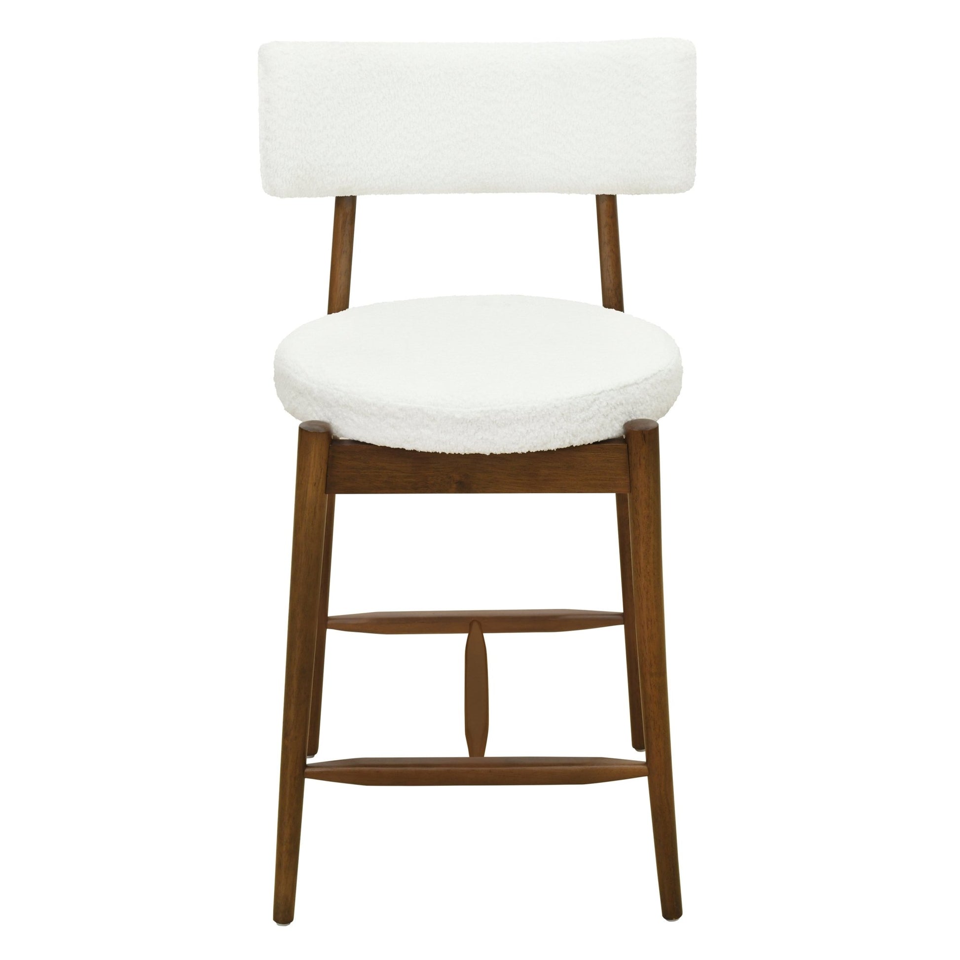 Mid Century Modern Counter Stool Set of 2 Walnut Beige Boucle 20x20x38.25 inches - 1st Choice Furniture Direct