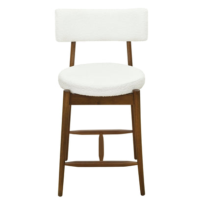 Mid Century Modern Counter Stool Set of 2 Walnut Beige Boucle 20x20x38.25 inches - 1st Choice Furniture Direct