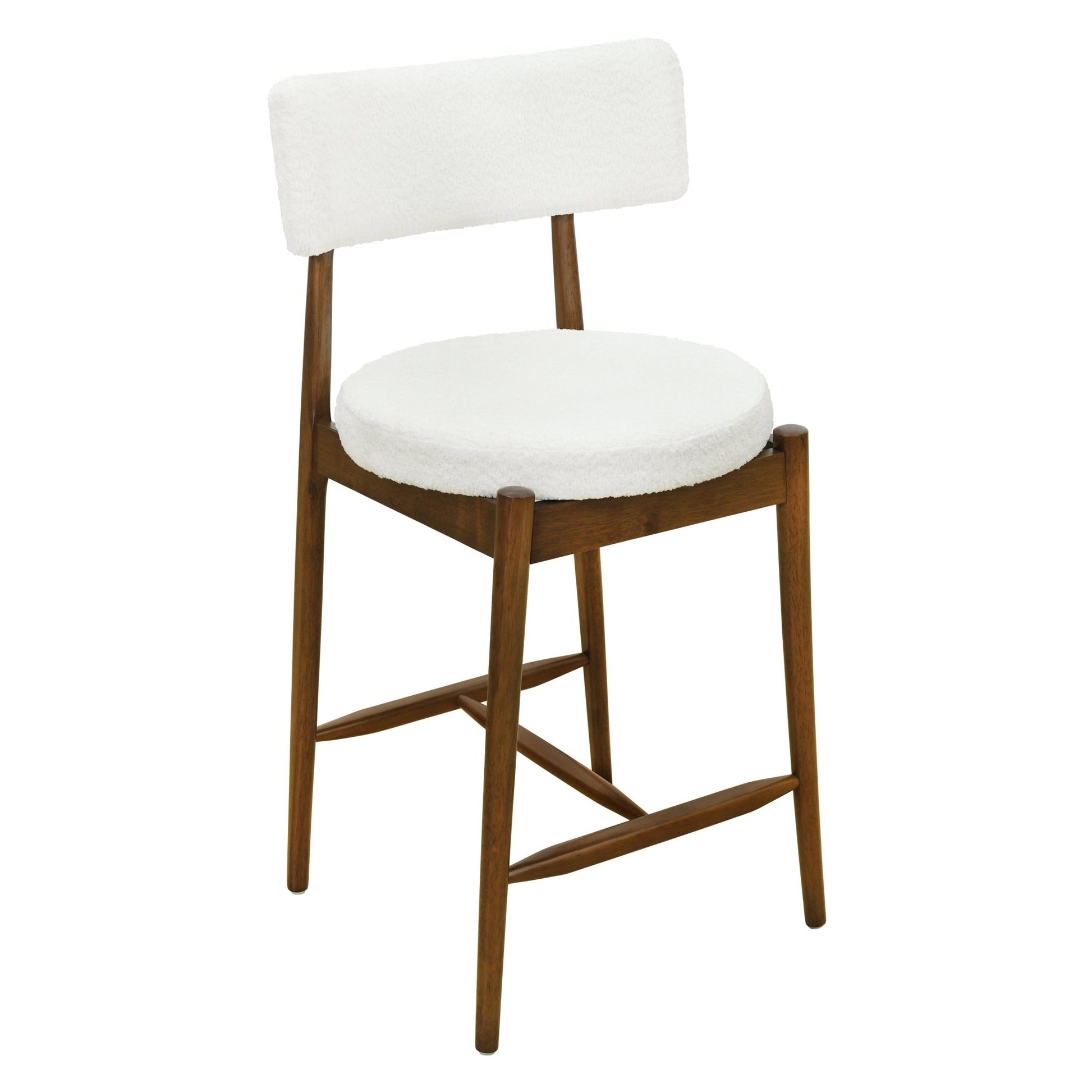 Mid Century Modern Counter Stool Set of 2 Walnut Beige Boucle 20x20x38.25 inches - 1st Choice Furniture Direct