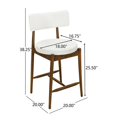 Mid Century Modern Counter Stool Set of 2 Walnut Beige Boucle 20x20x38.25 inches - 1st Choice Furniture Direct