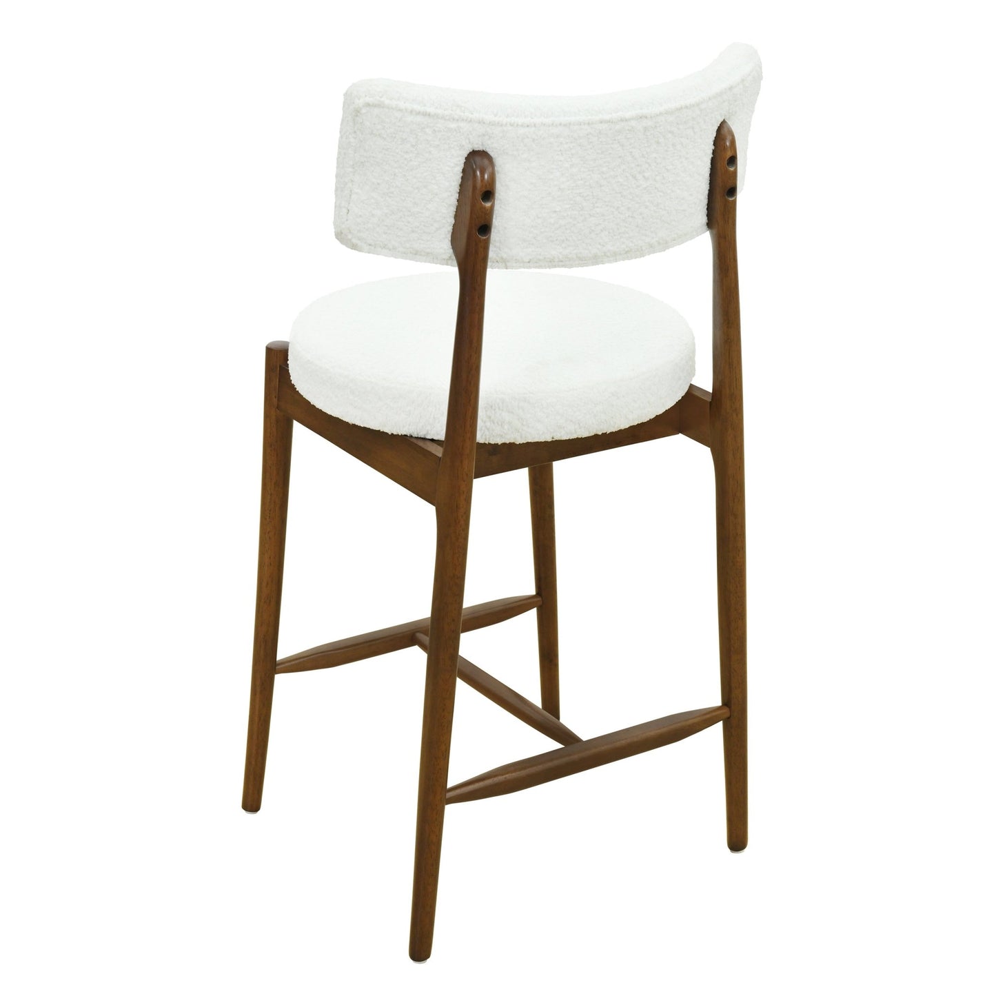 Mid Century Modern Counter Stool Set of 2 Walnut Beige Boucle 20x20x38.25 inches - 1st Choice Furniture Direct