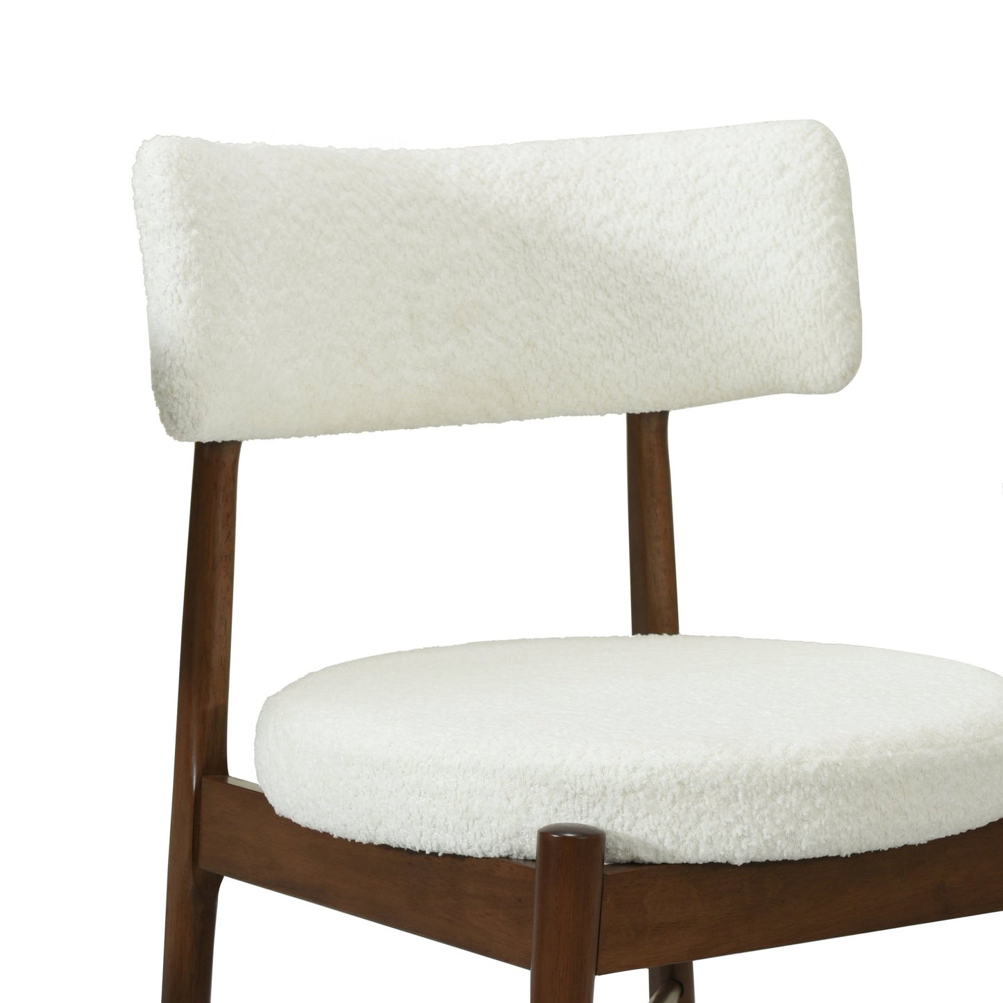 Mid Century Modern Counter Stool Set of 2 Walnut Beige Boucle 20x20x38.25 inches - 1st Choice Furniture Direct