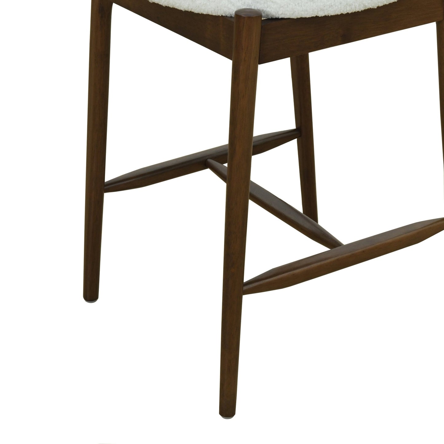 Mid Century Modern Counter Stool Set of 2 Walnut Beige Boucle 20x20x38.25 inches - 1st Choice Furniture Direct