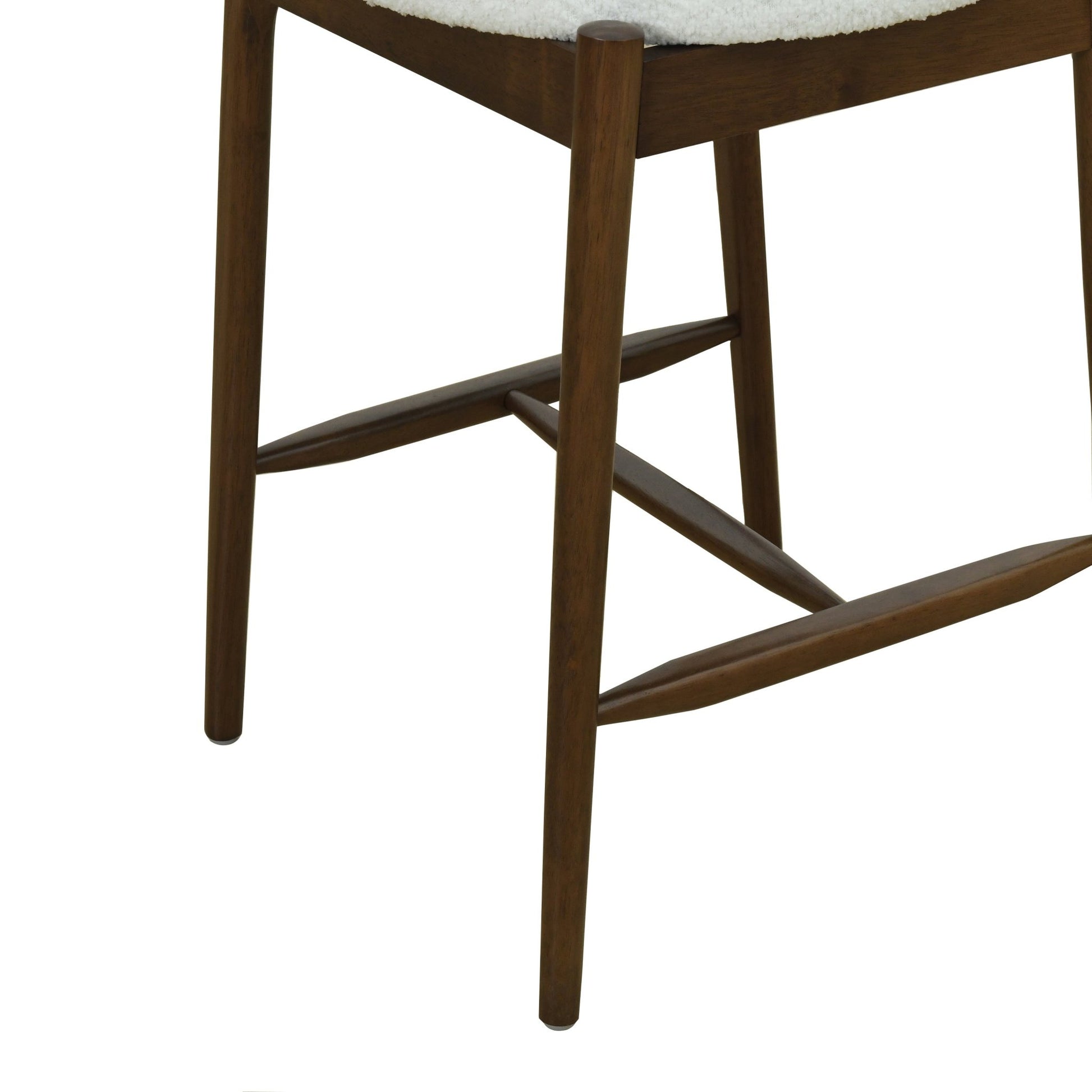 Mid Century Modern Counter Stool Set of 2 Walnut Beige Boucle 20x20x38.25 inches - 1st Choice Furniture Direct