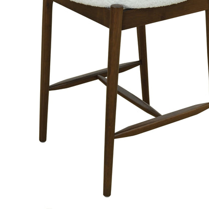 Mid Century Modern Counter Stool Set of 2 Walnut Beige Boucle 20x20x38.25 inches - 1st Choice Furniture Direct
