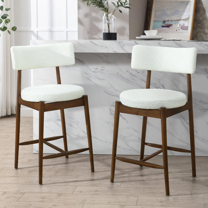 Mid Century Modern Counter Stool Set of 2 Walnut Beige Boucle 20x20x38.25 inches - 1st Choice Furniture Direct