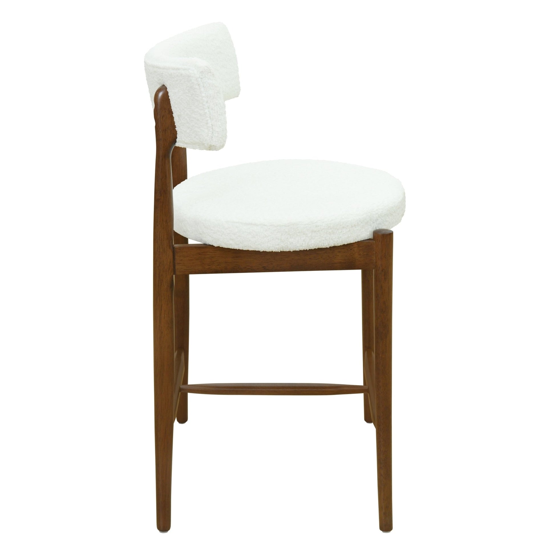 Mid Century Modern Counter Stool Set of 2 Walnut Beige Boucle 20x20x38.25 inches - 1st Choice Furniture Direct