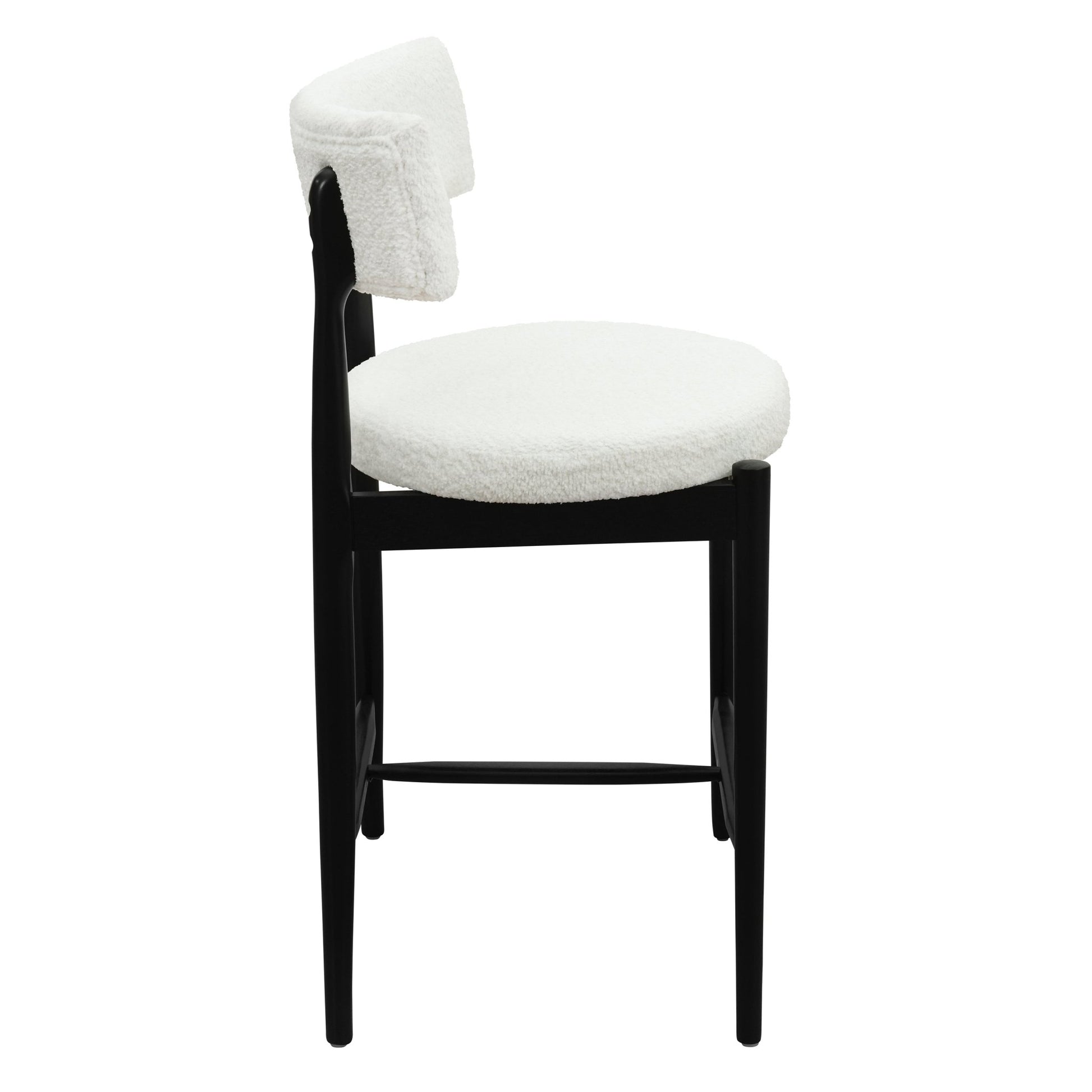 Mid Century Modern Counter Stool Set of 2 with Upholstered Seat, Black and Beige, Rubber Wood Frame - 1st Choice Furniture Direct