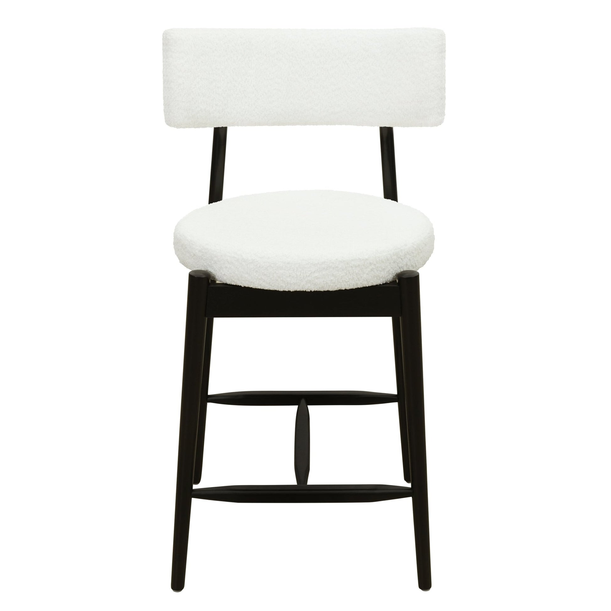 Mid Century Modern Counter Stool Set of 2 with Upholstered Seat, Black and Beige, Rubber Wood Frame - 1st Choice Furniture Direct