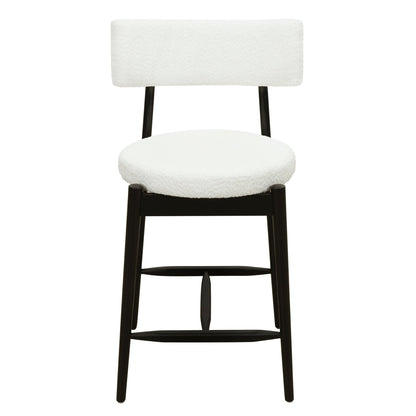 Mid Century Modern Counter Stool Set of 2 with Upholstered Seat, Black and Beige, Rubber Wood Frame - 1st Choice Furniture Direct