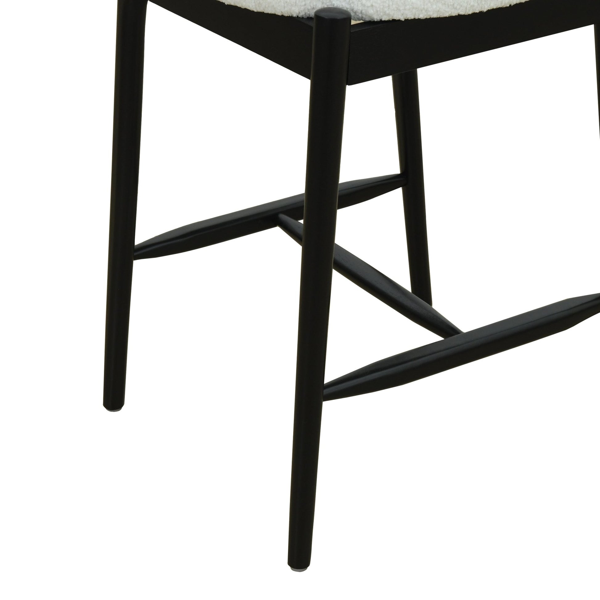 Mid Century Modern Counter Stool Set of 2 with Upholstered Seat, Black and Beige, Rubber Wood Frame - 1st Choice Furniture Direct