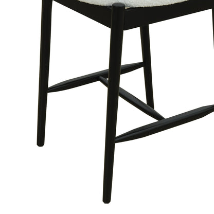 Mid Century Modern Counter Stool Set of 2 with Upholstered Seat, Black and Beige, Rubber Wood Frame - 1st Choice Furniture Direct