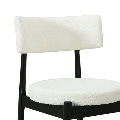 Mid Century Modern Counter Stool Set of 2 with Upholstered Seat, Black and Beige, Rubber Wood Frame - 1st Choice Furniture Direct