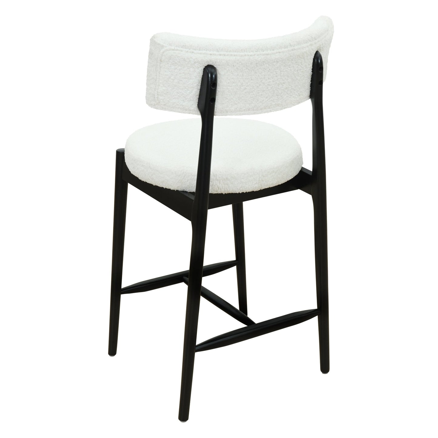 Mid Century Modern Counter Stool Set of 2 with Upholstered Seat, Black and Beige, Rubber Wood Frame - 1st Choice Furniture Direct