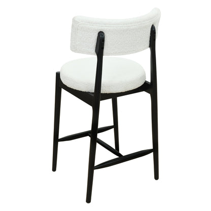 Mid Century Modern Counter Stool Set of 2 with Upholstered Seat, Black and Beige, Rubber Wood Frame - 1st Choice Furniture Direct
