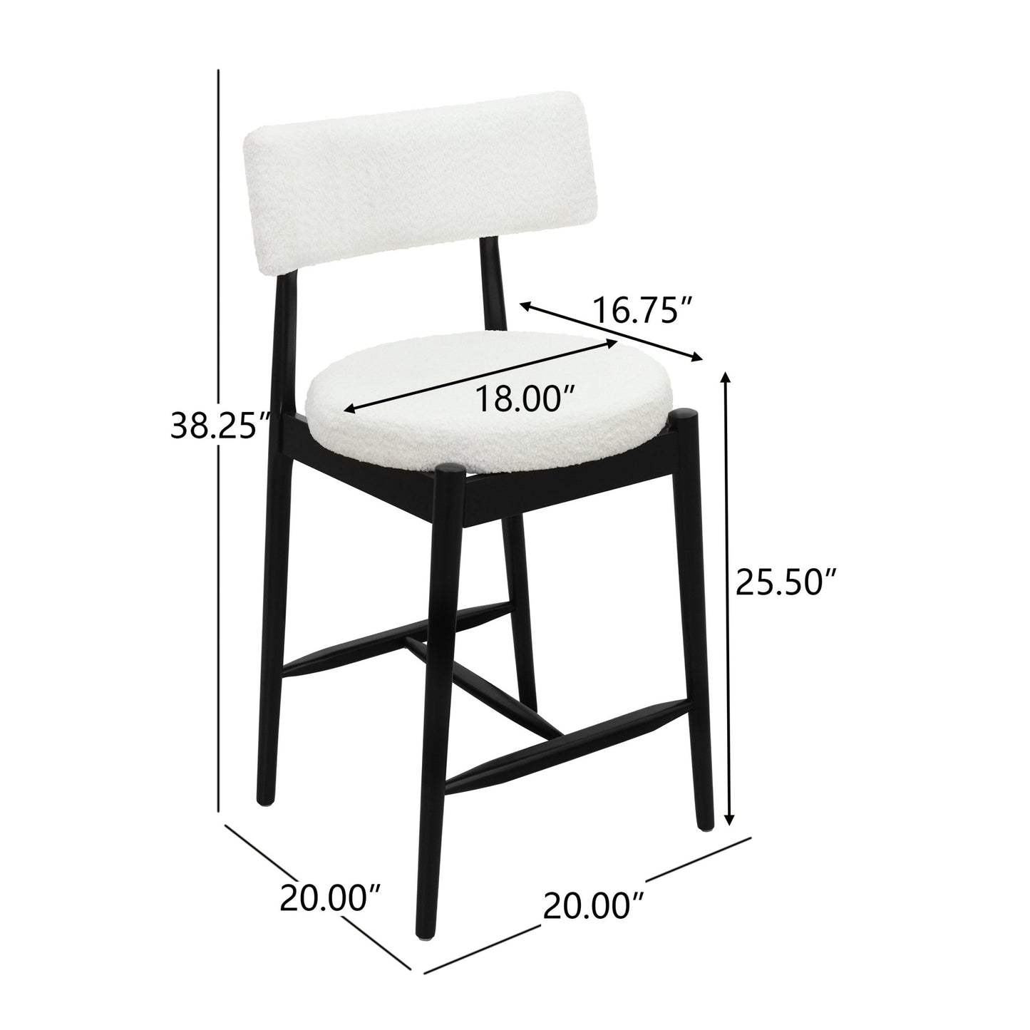 Mid Century Modern Counter Stool Set of 2 with Upholstered Seat, Black and Beige, Rubber Wood Frame - 1st Choice Furniture Direct