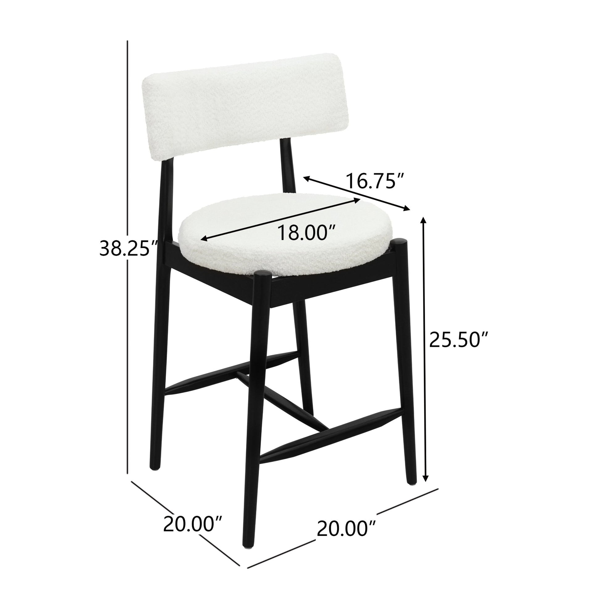 Mid Century Modern Counter Stool Set of 2 with Upholstered Seat, Black and Beige, Rubber Wood Frame - 1st Choice Furniture Direct