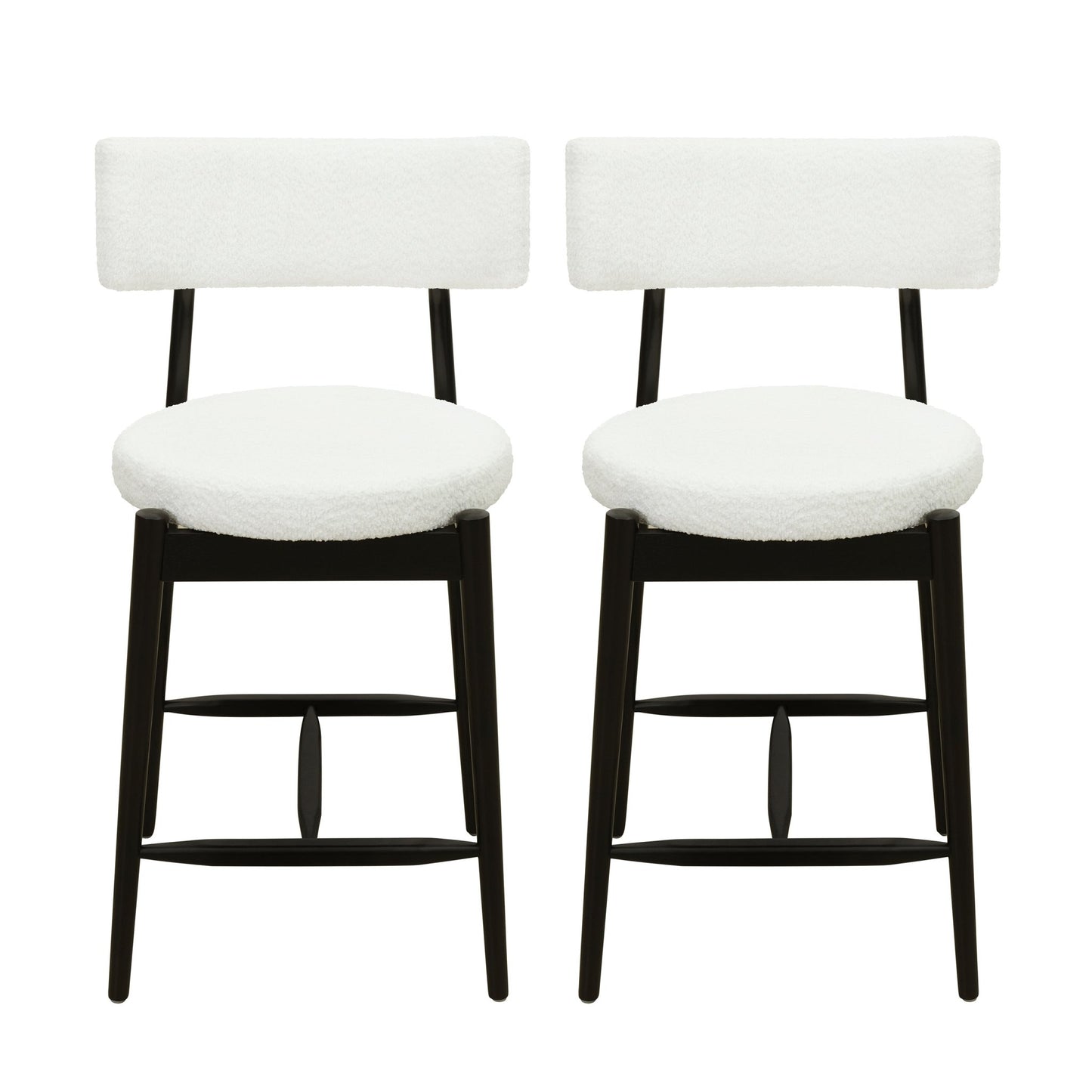 Mid Century Modern Counter Stool Set of 2 with Upholstered Seat, Black and Beige, Rubber Wood Frame - 1st Choice Furniture Direct