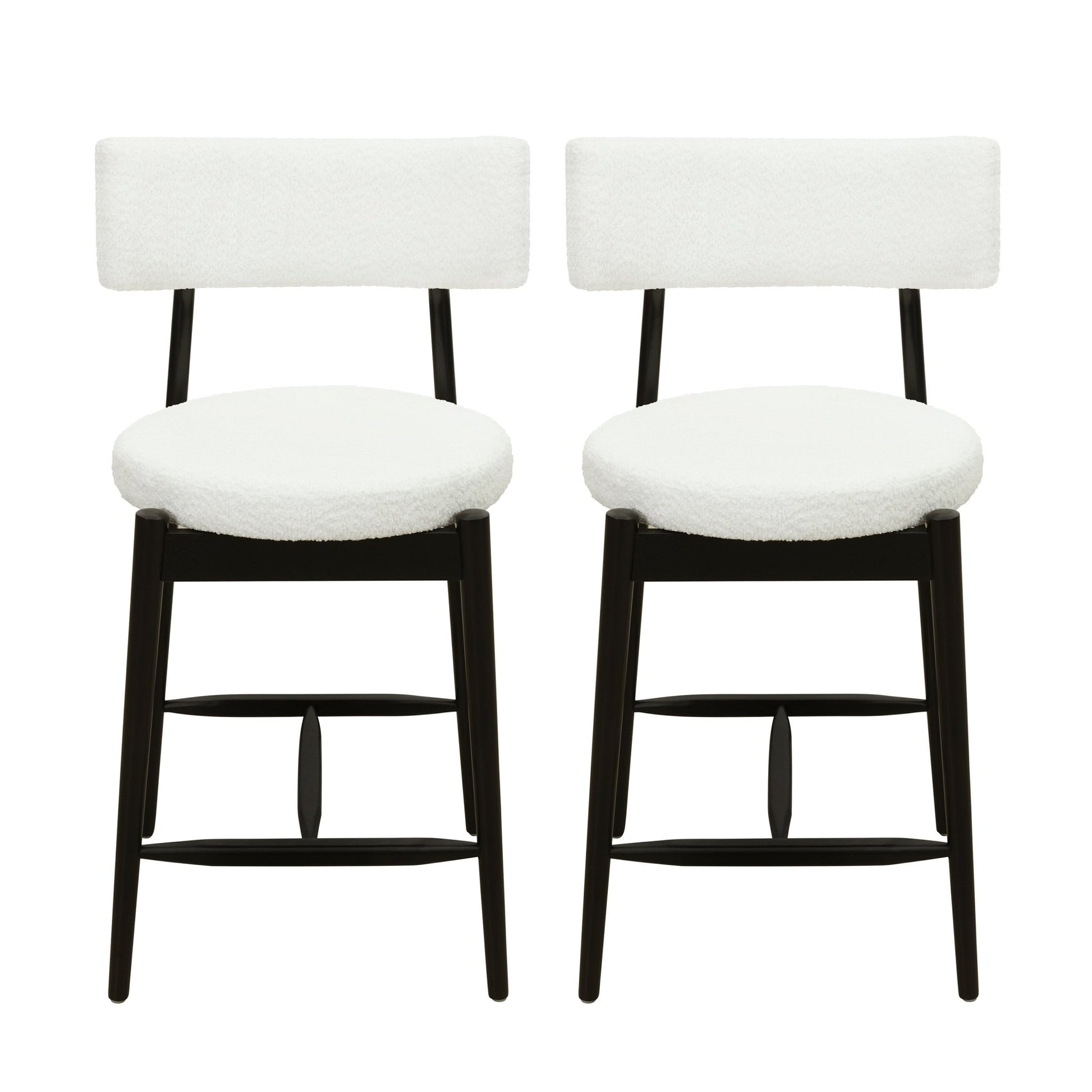 Mid Century Modern Counter Stool Set of 2 with Upholstered Seat, Black and Beige, Rubber Wood Frame - 1st Choice Furniture Direct