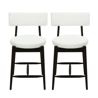 Mid Century Modern Counter Stool Set of 2 with Upholstered Seat, Black and Beige, Rubber Wood Frame - 1st Choice Furniture Direct