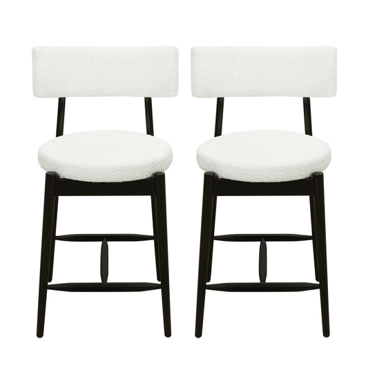 Mid Century Modern Counter Stool Set of 2 with Upholstered Seat, Black and Beige, Rubber Wood Frame - 1st Choice Furniture Direct