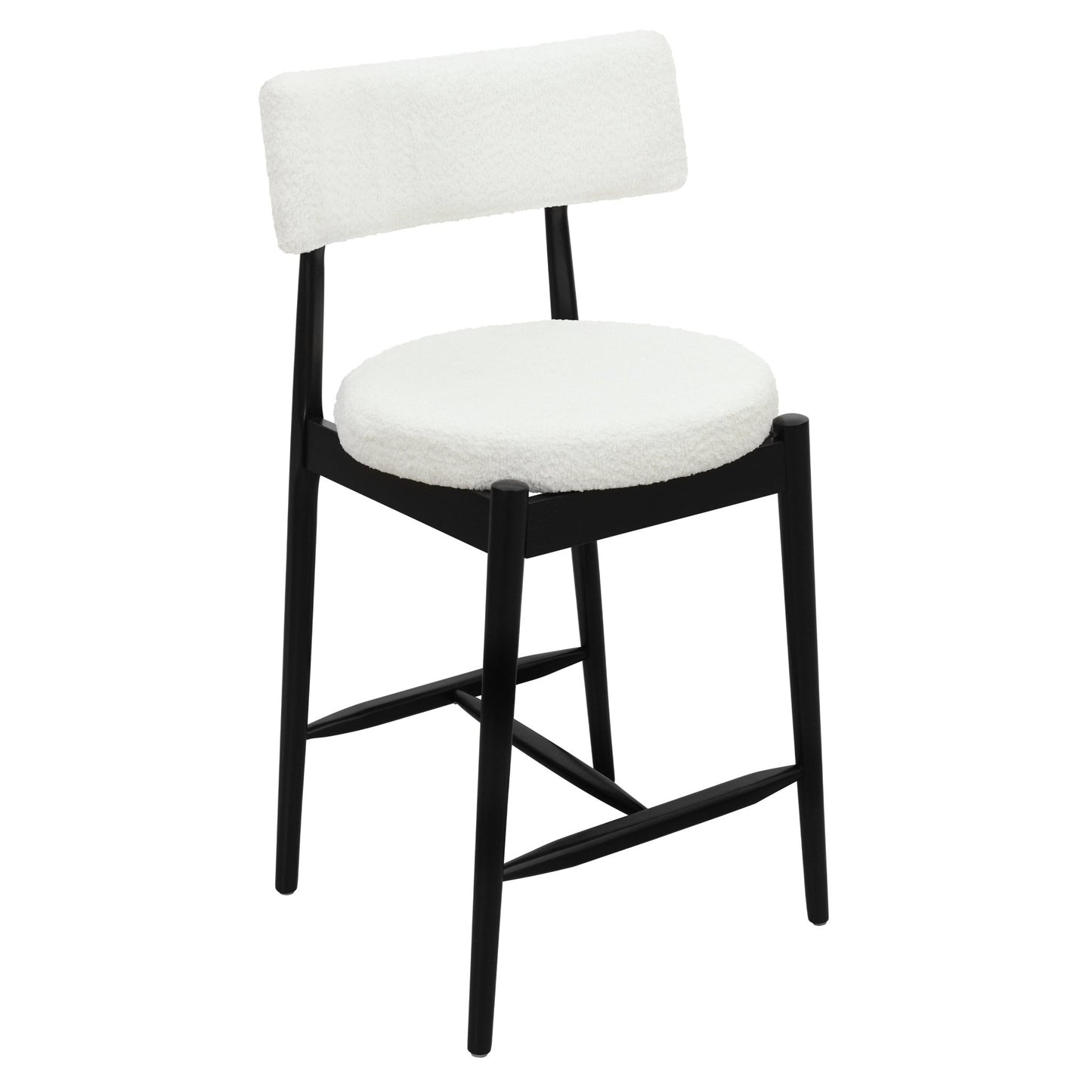 Mid Century Modern Counter Stool Set of 2 with Upholstered Seat, Black and Beige, Rubber Wood Frame - 1st Choice Furniture Direct