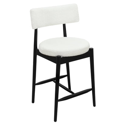 Mid Century Modern Counter Stool Set of 2 with Upholstered Seat, Black and Beige, Rubber Wood Frame - 1st Choice Furniture Direct