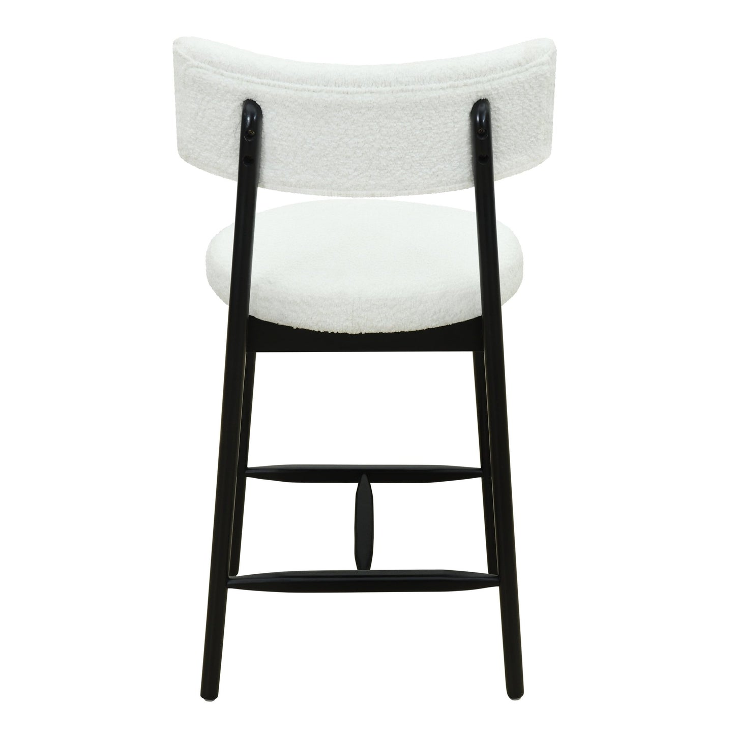 Mid Century Modern Counter Stool Set of 2 with Upholstered Seat, Black and Beige, Rubber Wood Frame - 1st Choice Furniture Direct