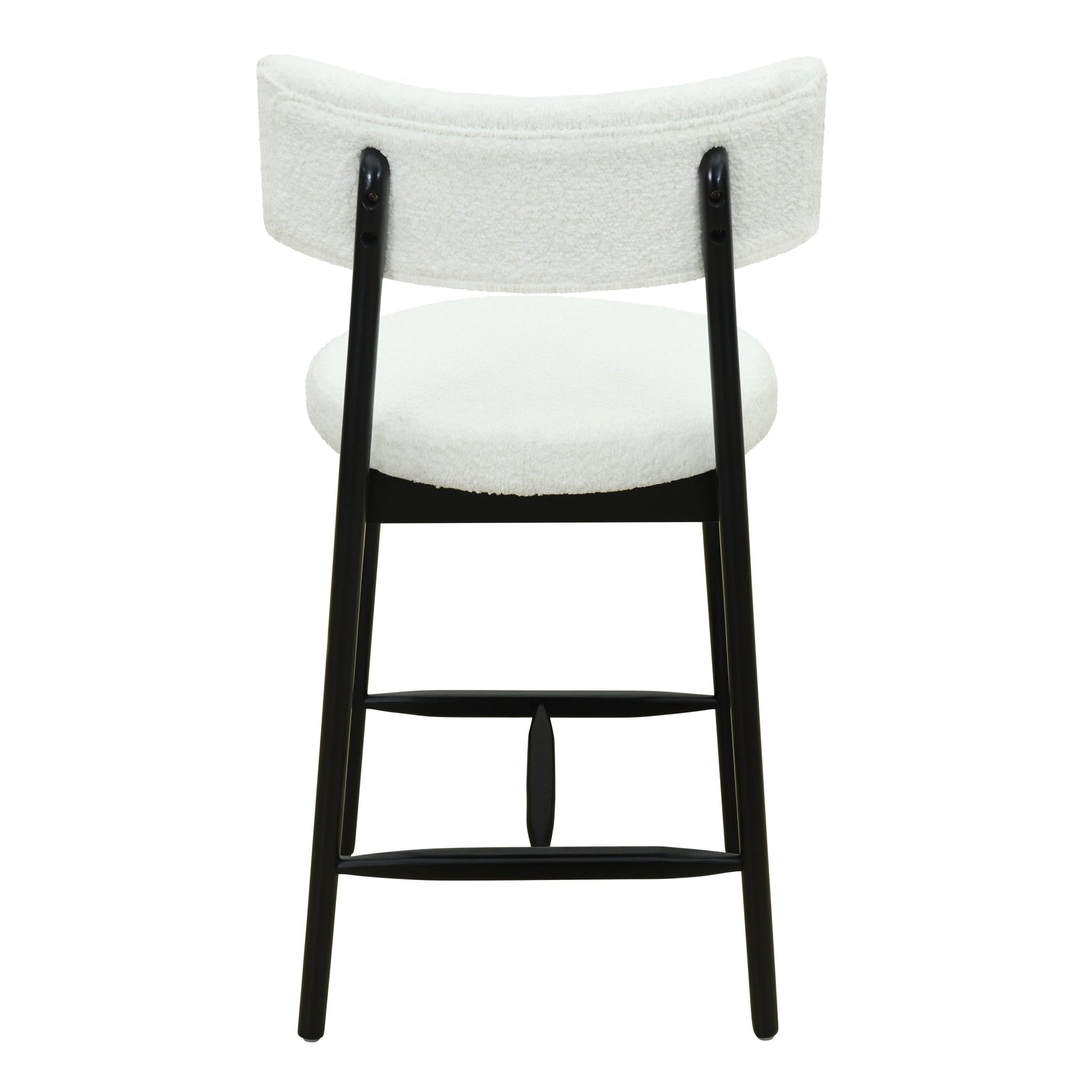 Mid Century Modern Counter Stool Set of 2 with Upholstered Seat, Black and Beige, Rubber Wood Frame - 1st Choice Furniture Direct