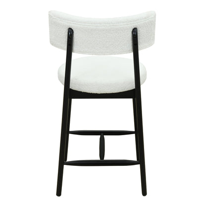 Mid Century Modern Counter Stool Set of 2 with Upholstered Seat, Black and Beige, Rubber Wood Frame - 1st Choice Furniture Direct