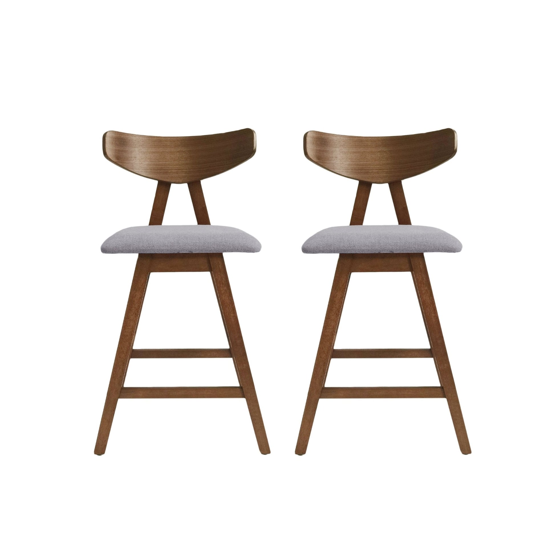 Mid - Century Modern Counter Stool Set of 2 with Upholstered Seating and Dark Grey Fabric - 1st Choice Furniture Direct