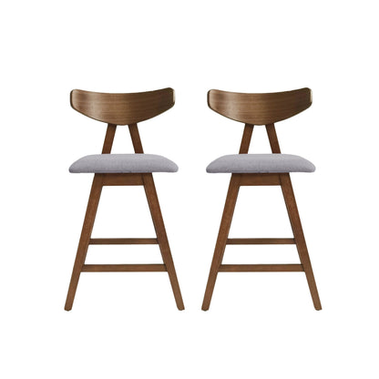 Mid - Century Modern Counter Stool Set of 2 with Upholstered Seating and Dark Grey Fabric - 1st Choice Furniture Direct