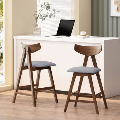 Mid - Century Modern Counter Stool Set of 2 with Upholstered Seating and Dark Grey Fabric - 1st Choice Furniture Direct