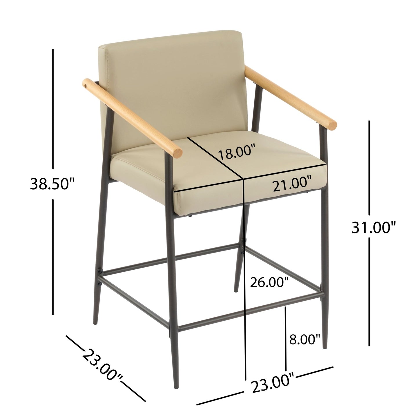Mid - Century Modern Counter Stool Set with Espresso Metal Frame and Khaki Cushions - 1st Choice Furniture Direct