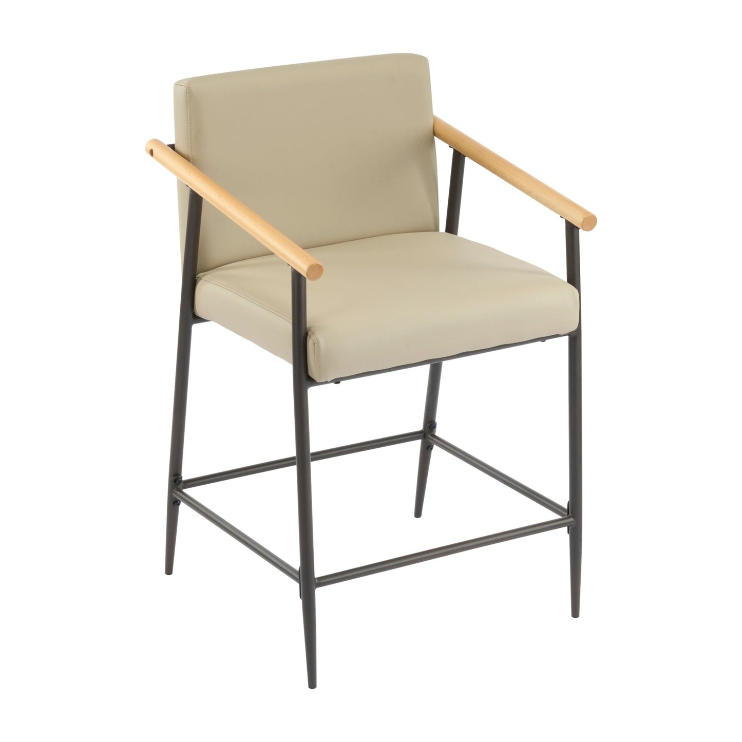 Mid - Century Modern Counter Stool Set with Espresso Metal Frame and Khaki Cushions - 1st Choice Furniture Direct