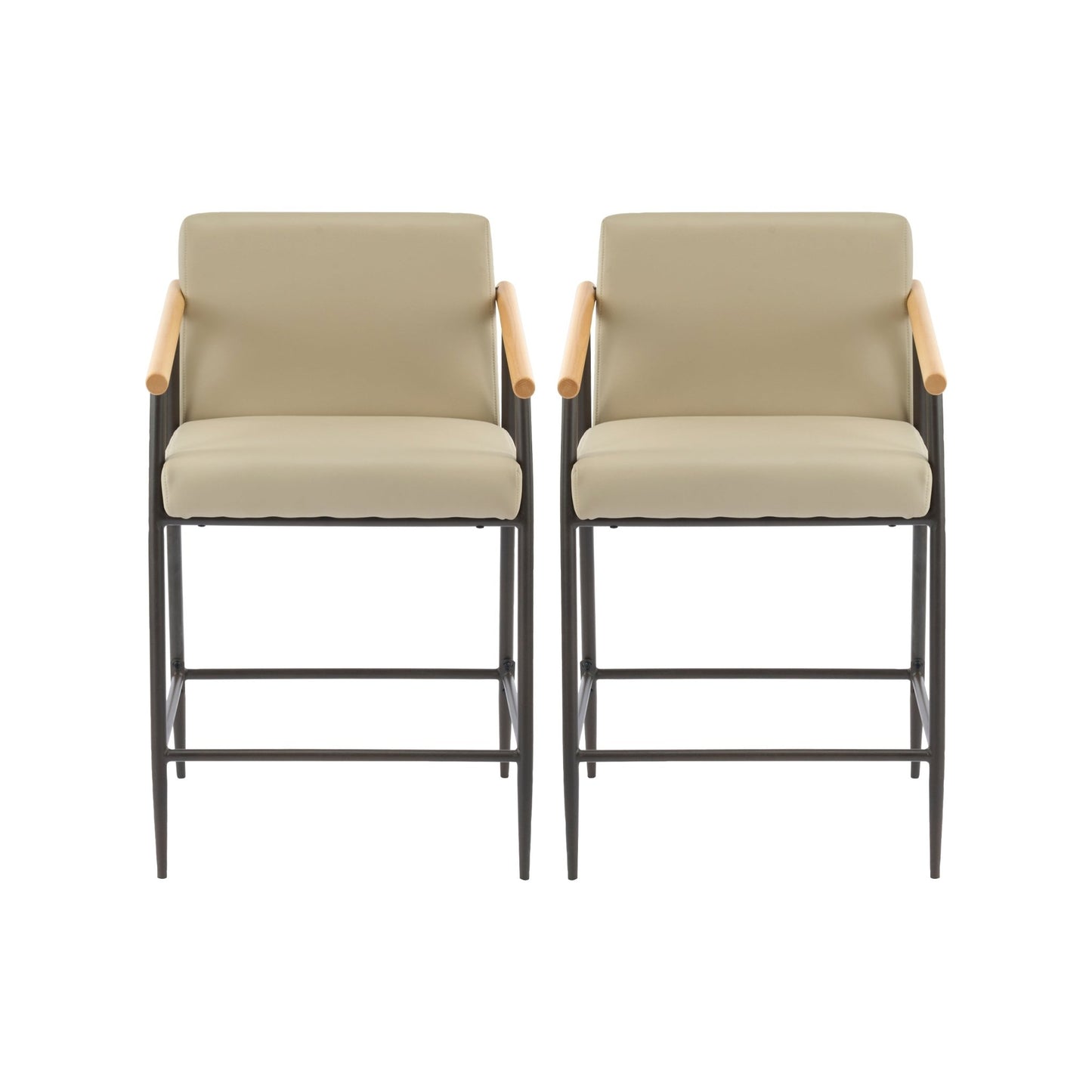 Mid - Century Modern Counter Stool Set with Espresso Metal Frame and Khaki Cushions - 1st Choice Furniture Direct