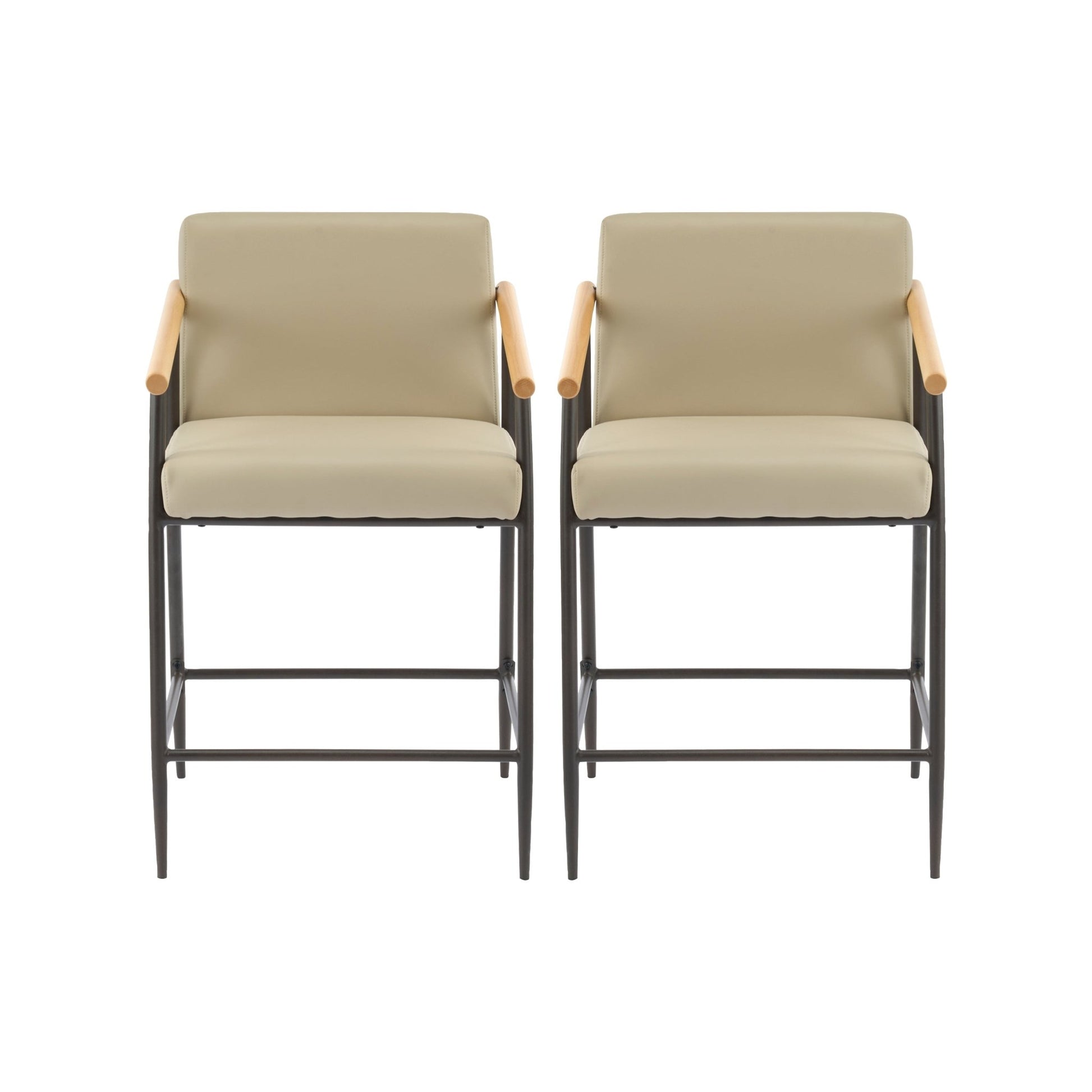 Mid - Century Modern Counter Stool Set with Espresso Metal Frame and Khaki Cushions - 1st Choice Furniture Direct