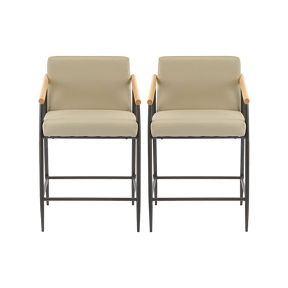 Mid - Century Modern Counter Stool Set with Espresso Metal Frame and Khaki Cushions - 1st Choice Furniture Direct