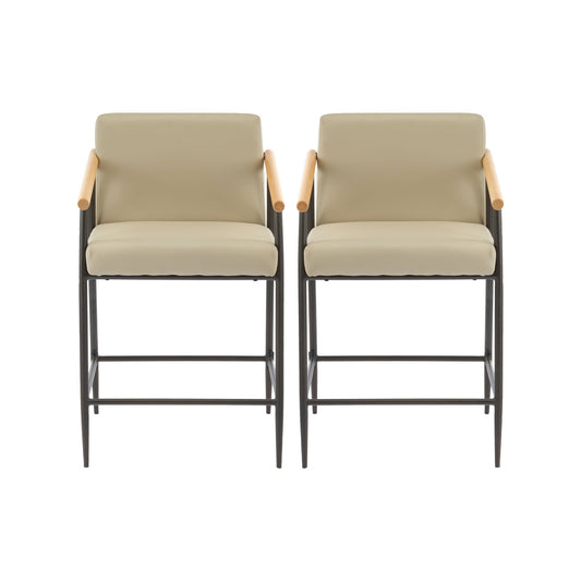 Mid - Century Modern Counter Stool Set with Espresso Metal Frame and Khaki Cushions - 1st Choice Furniture Direct